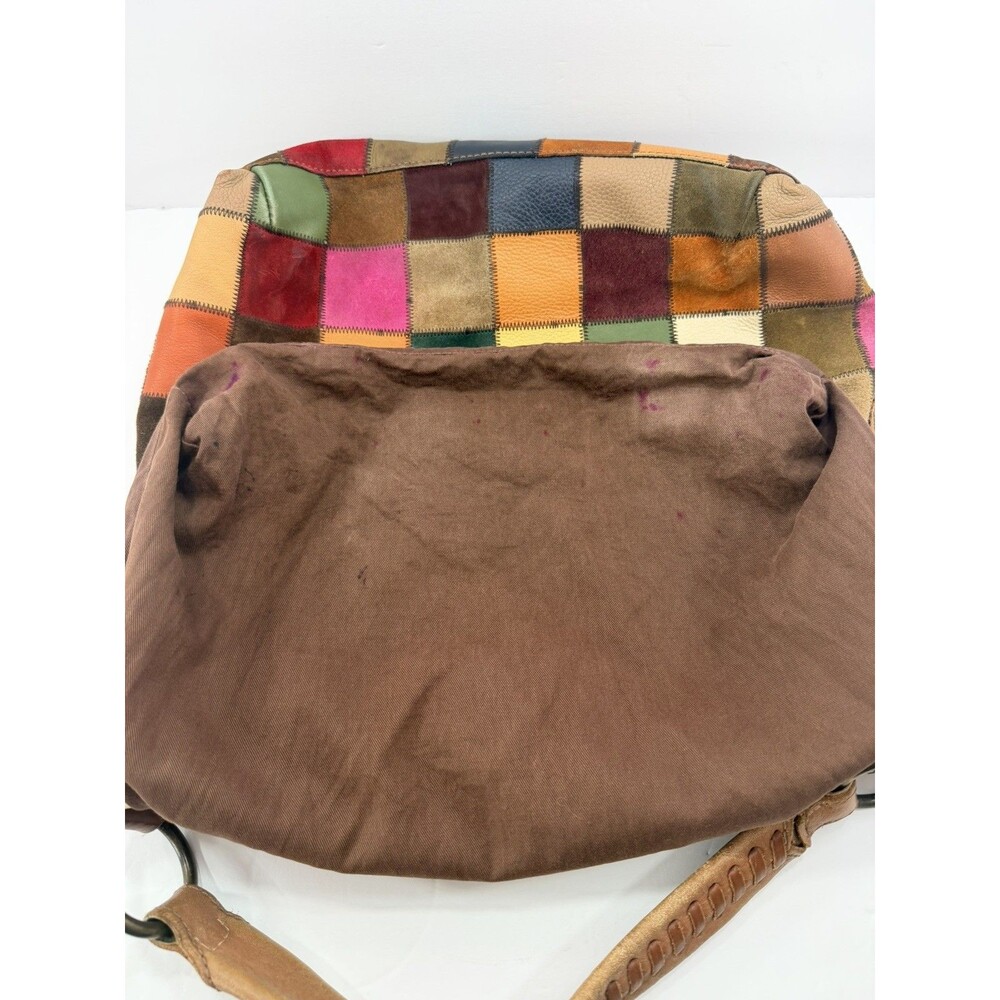 *Rare* Lucky Brand Vintage Patchwork Leather Suede Hobo Bag Multicolor Boho Y2K - Picture 11 of 15